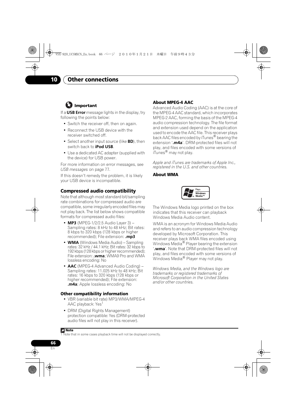 Compressed audio compatibility, Other connections 10 | Pioneer VSX 920 User Manual | Page 66 / 160