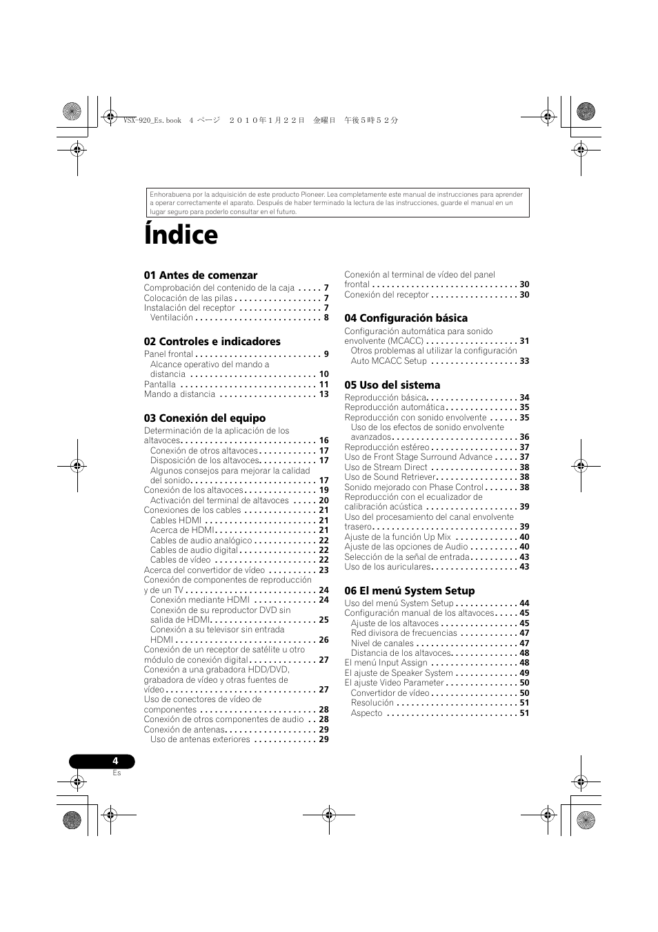Receptor audio-video multicanal, Manual de instrucciones, Índice | Pioneer VSX 920 User Manual | Page 82 / 160