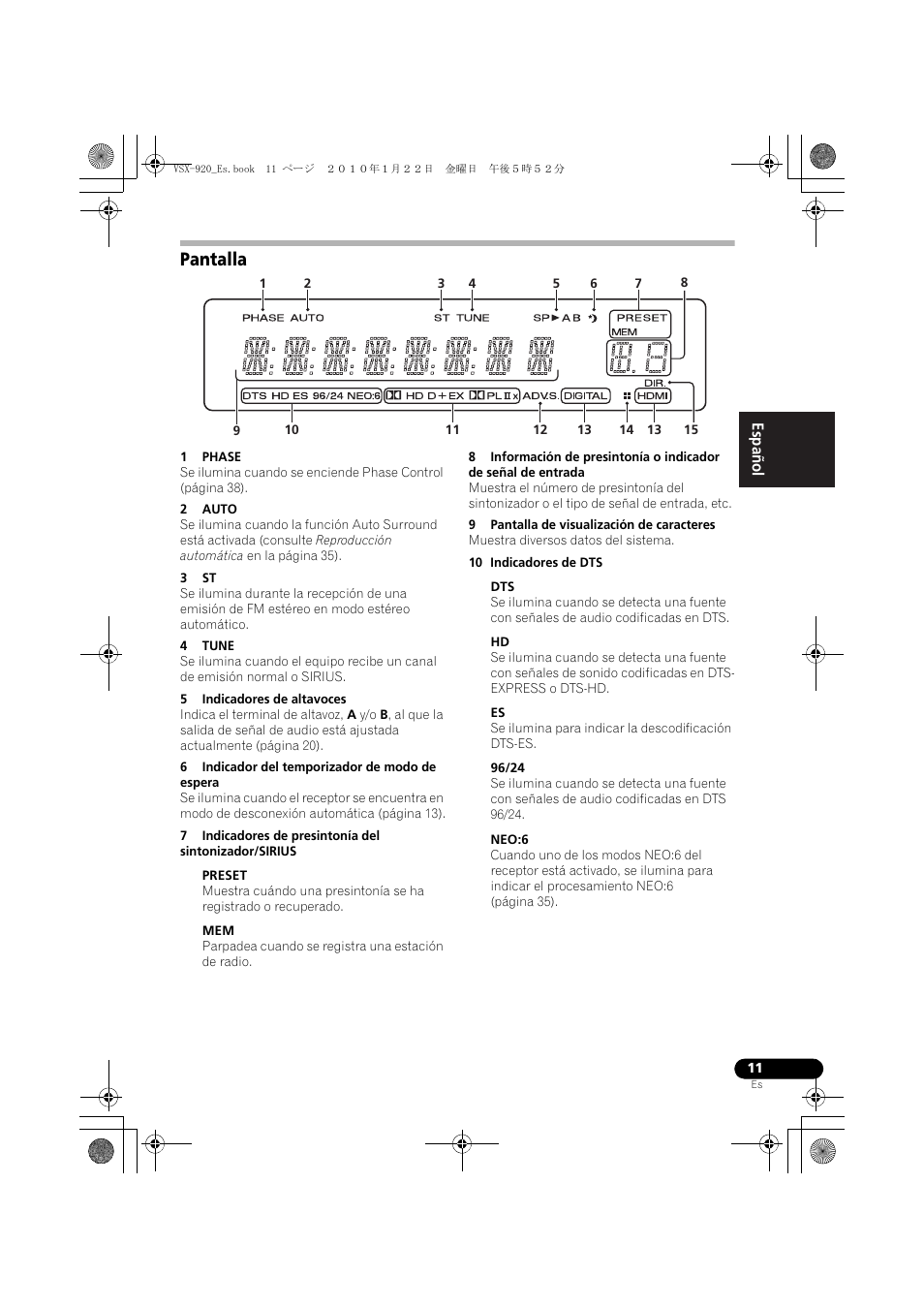 Pantalla | Pioneer VSX 920 User Manual | Page 89 / 160