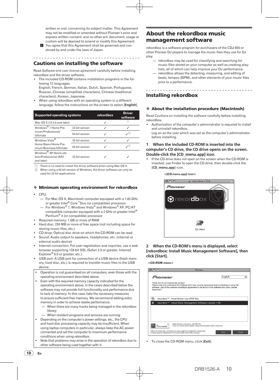 About the rekordbox music management software, Cautions on installing the software, Installing rekordbox | Pioneer CDJ-850 User Manual | Page 10 / 32