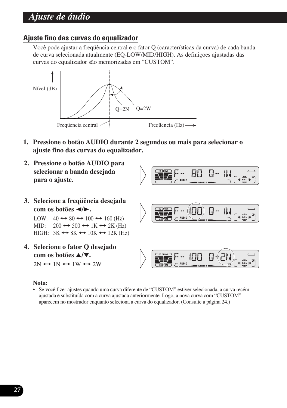 Ajuste fino das curvas do equalizador, Ajuste da compensação de audibilidade (loud), Função do realçador de imagem frontal (fie) | Ajuste de áudio | Pioneer DEH-P3150-B User Manual | Page 104 / 116