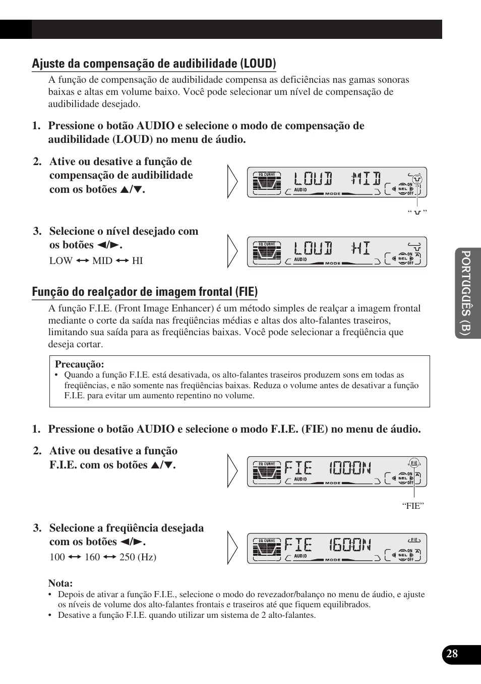 Ajuste da compensação de audibilidade (loud), Função do realçador de imagem frontal (fie) | Pioneer DEH-P3150-B User Manual | Page 105 / 116
