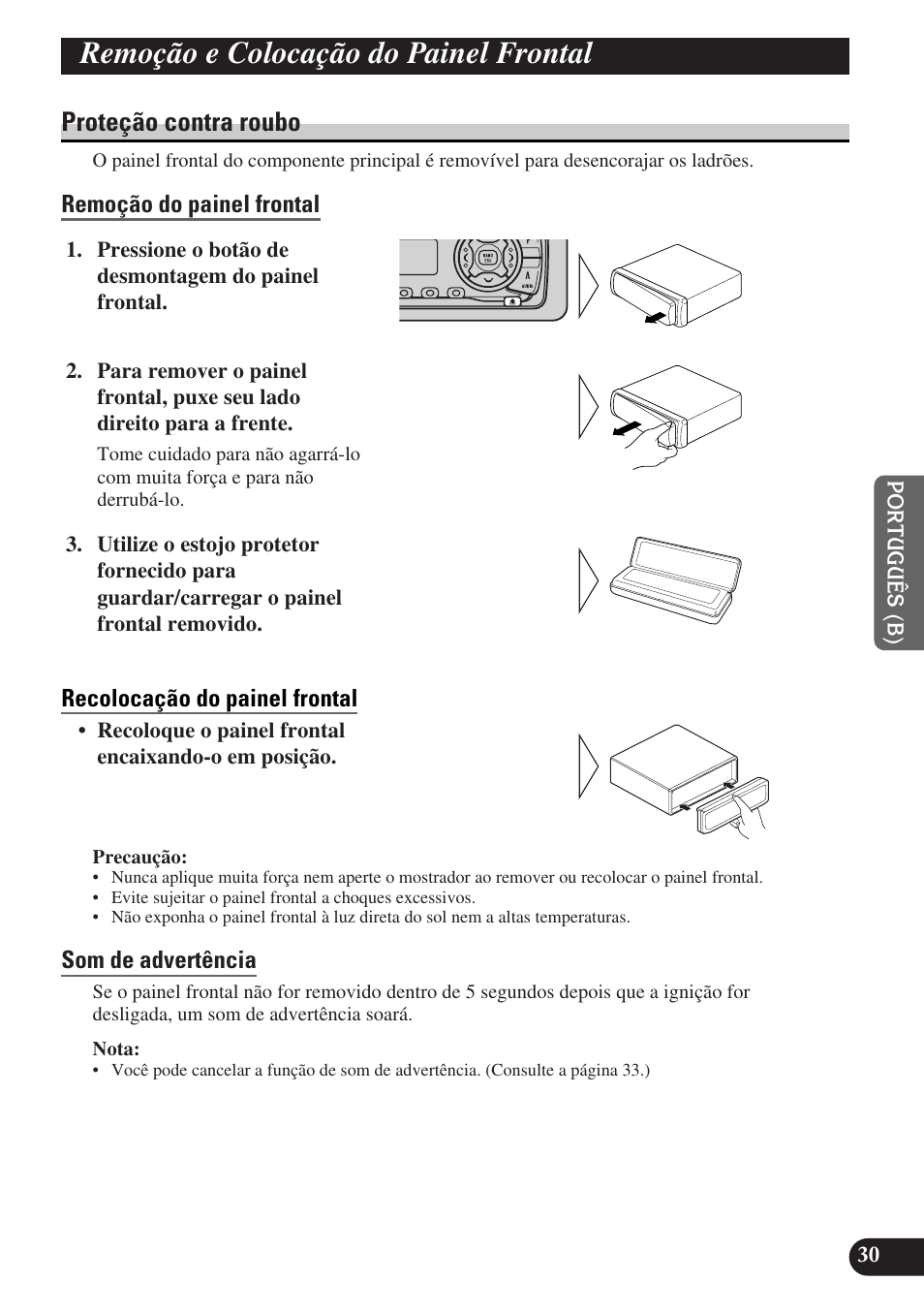 Remoção e colocação do painel frontal, Proteção contra roubo | Pioneer DEH-P3150-B User Manual | Page 107 / 116