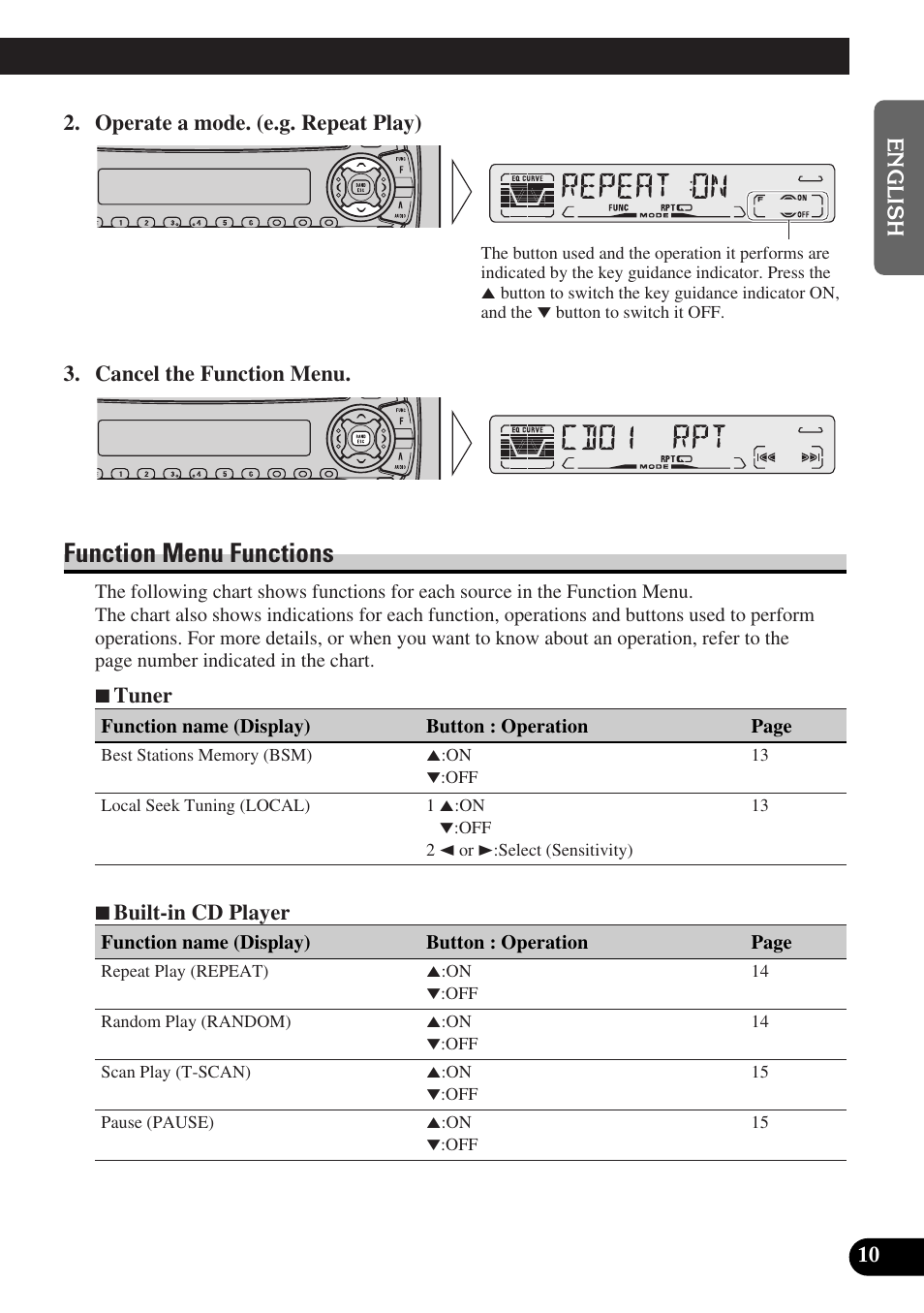 Function menu functions | Pioneer DEH-P3150-B User Manual | Page 11 / 116