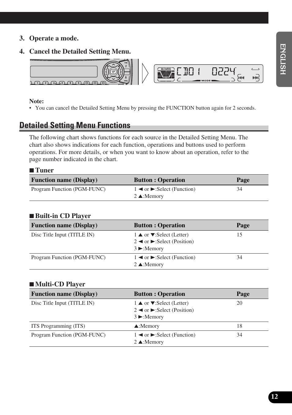 Detailed setting menu functions | Pioneer DEH-P3150-B User Manual | Page 13 / 116