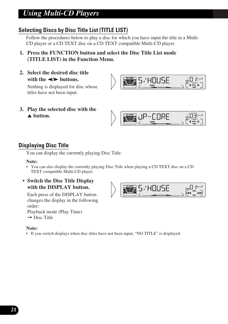 Selecting discs by disc title list (title list), Displaying disc title, Compression and dbe (comp/dbe) | Comp/dbe on/off switching, Cd text function, For cd text compatible type), Title display switching, Using multi-cd players | Pioneer DEH-P3150-B User Manual | Page 22 / 116