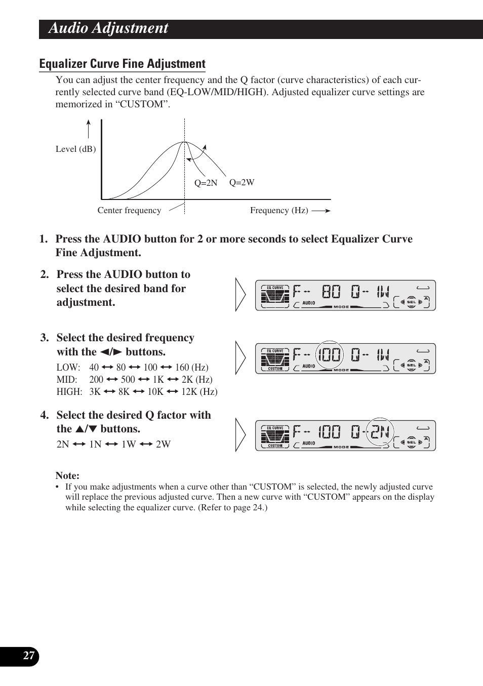 Equalizer curve fine adjustment, Loudness adjustment (loud), Front image enhancer function (fie) | A title (english) audio adjustment | Pioneer DEH-P3150-B User Manual | Page 28 / 116