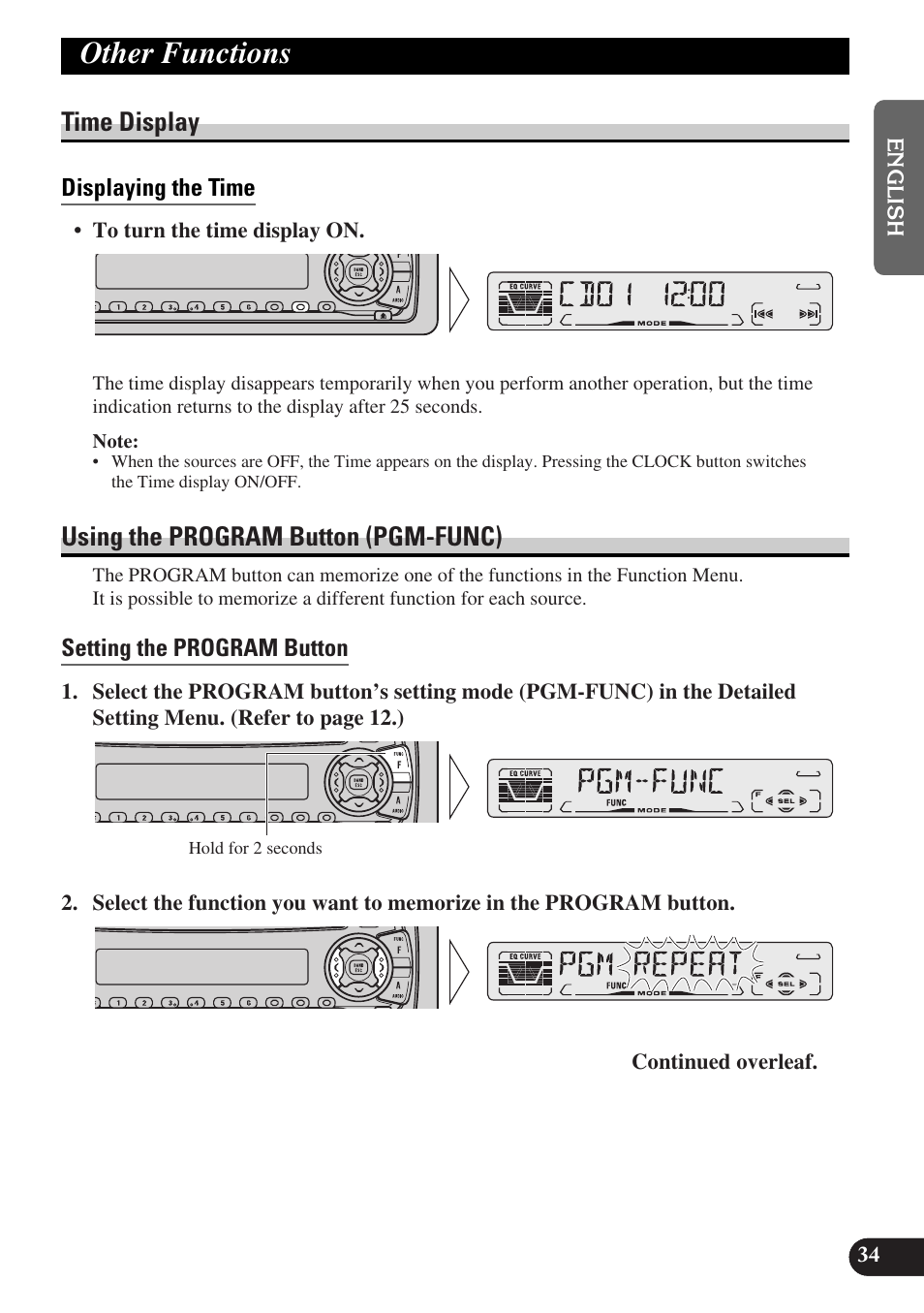 Other functions, Time display, Using the program button (pgm-func) | Pioneer DEH-P3150-B User Manual | Page 35 / 116