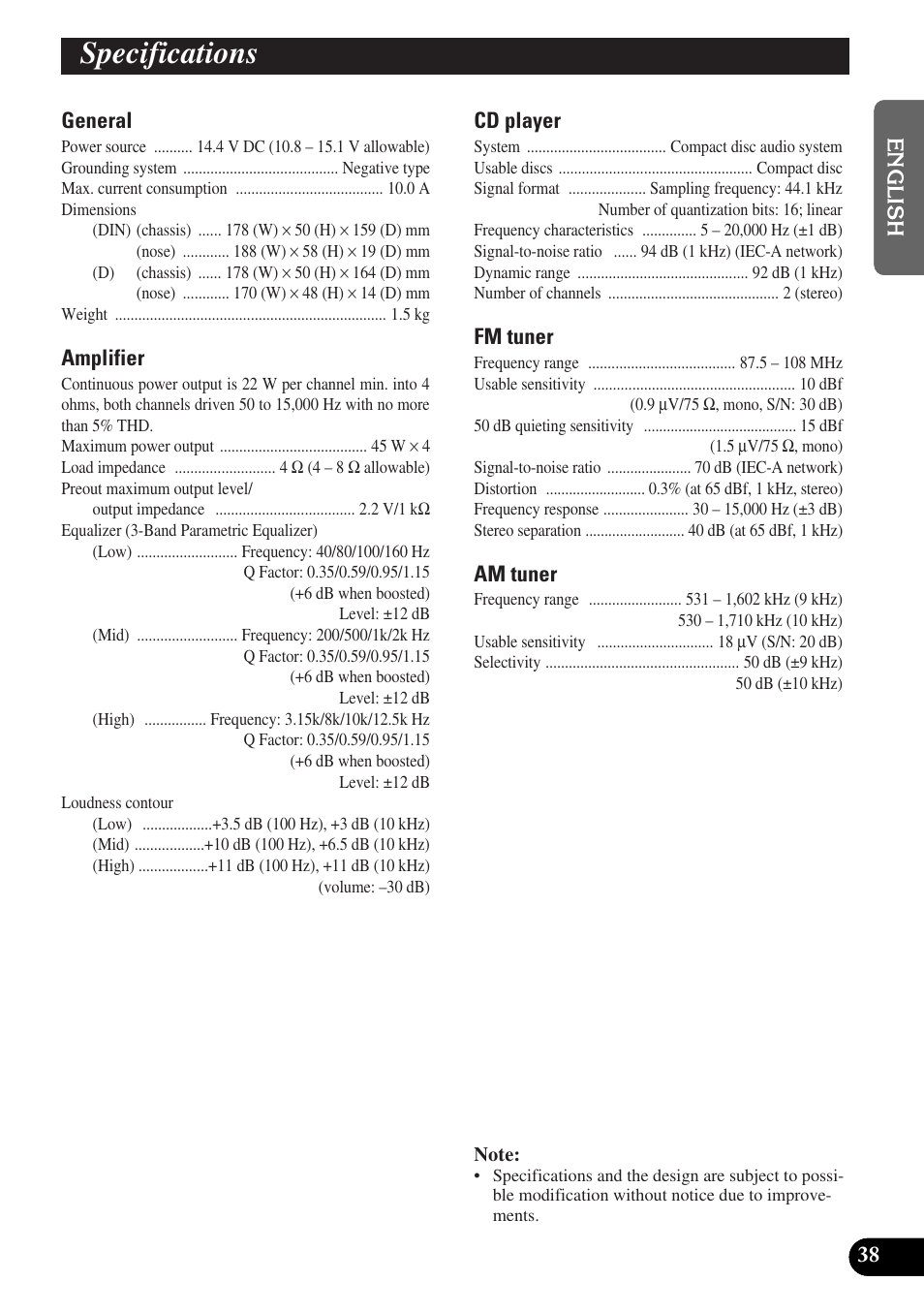A title (english), Specifications | Pioneer DEH-P3150-B User Manual | Page 39 / 116