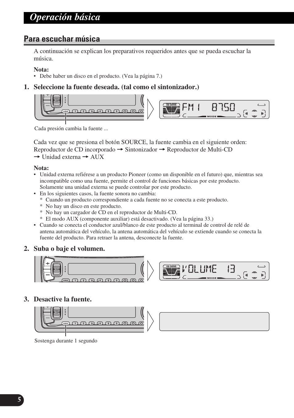 Operación básica, Sintonización de búsqueda y manual, Sintonización de emisoras preajustadas | Banda, Para escuchar música | Pioneer DEH-P3150-B User Manual | Page 44 / 116