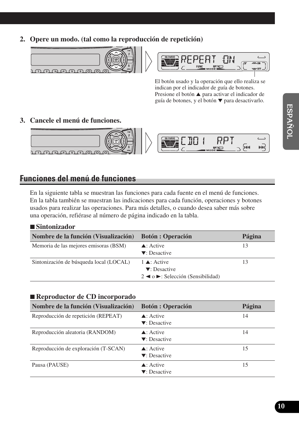 Funciones del menú de funciones | Pioneer DEH-P3150-B User Manual | Page 49 / 116