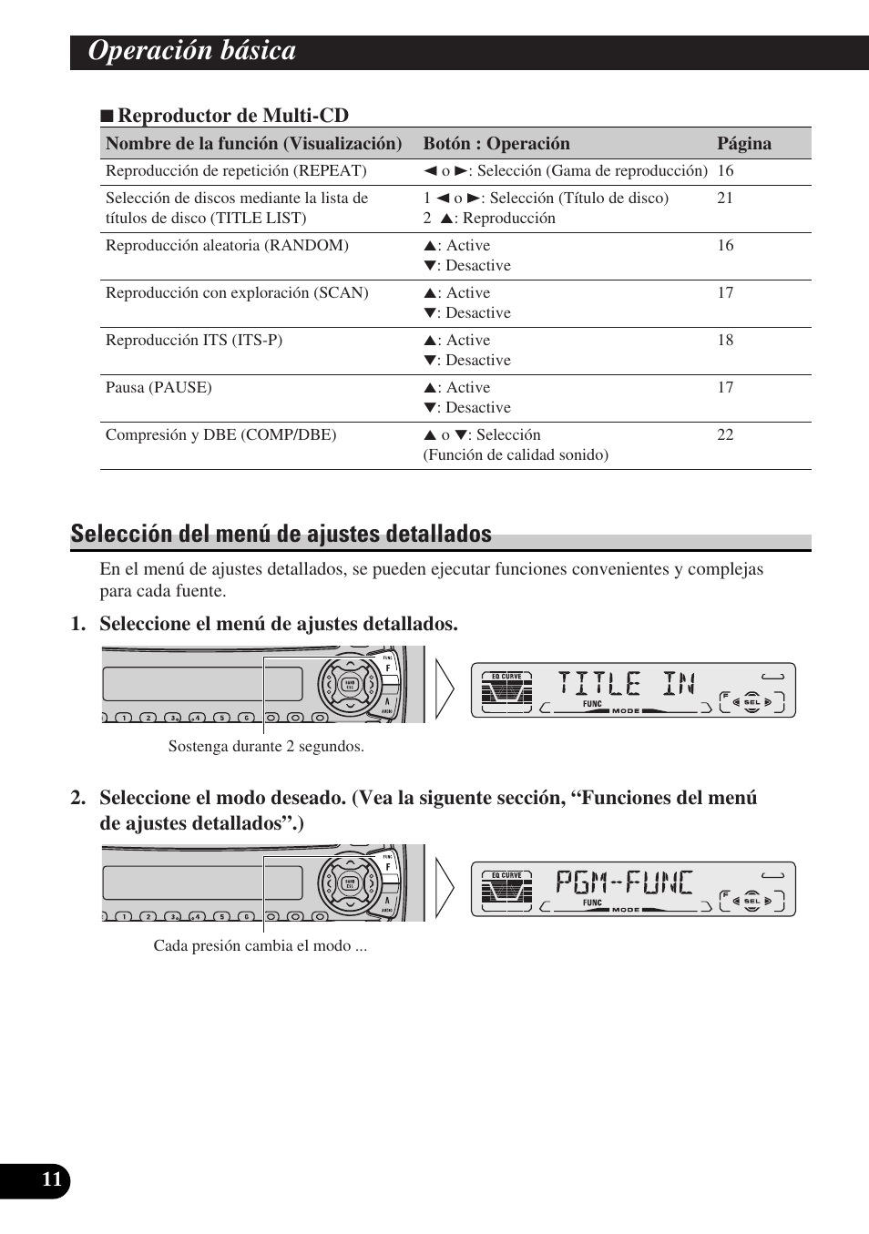 Operación básica, Selección del menú de ajustes detallados | Pioneer DEH-P3150-B User Manual | Page 50 / 116