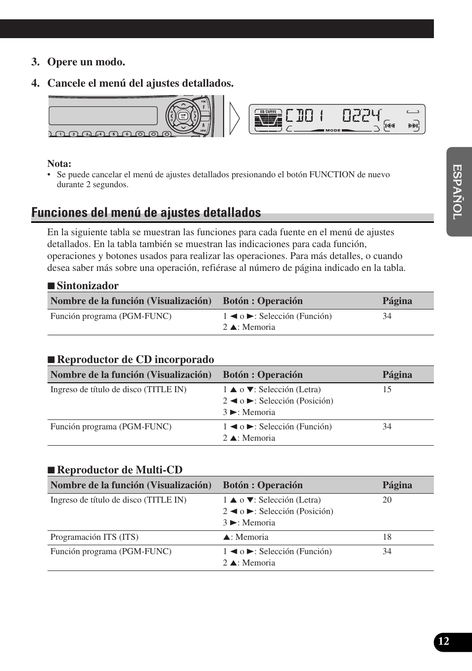 Funciones del menú de ajustes detallados | Pioneer DEH-P3150-B User Manual | Page 51 / 116