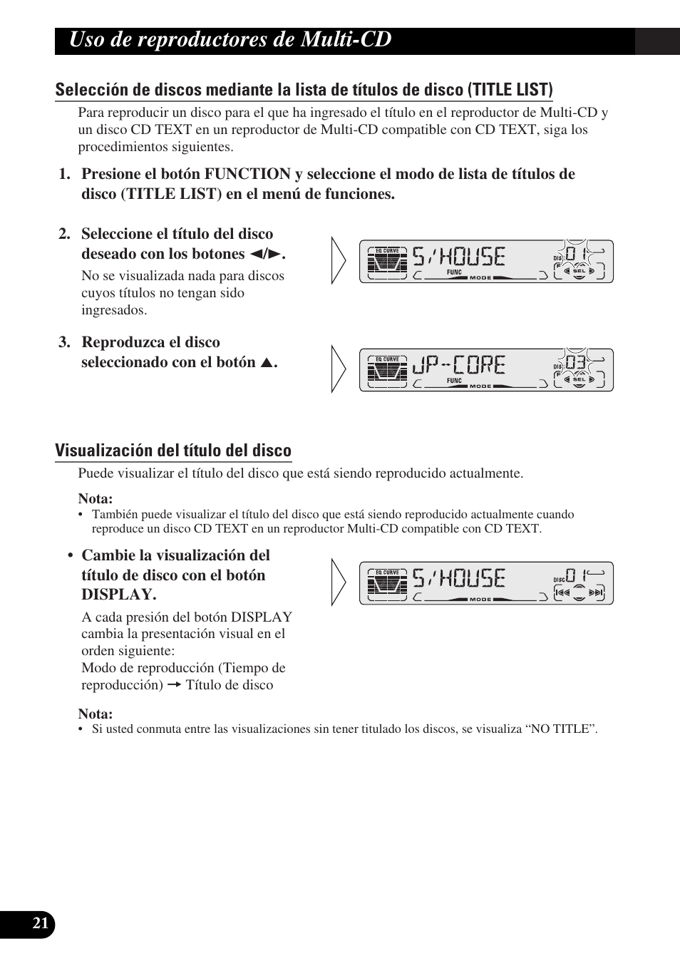Visualización del título del disco, Compresión y dbe (comp/dbe), Conmutación comp/dbe on/off | Función cd text (para el tipo, Compatible con cd text), Cambio de visualización del título, Uso de reproductores de multi-cd | Pioneer DEH-P3150-B User Manual | Page 60 / 116
