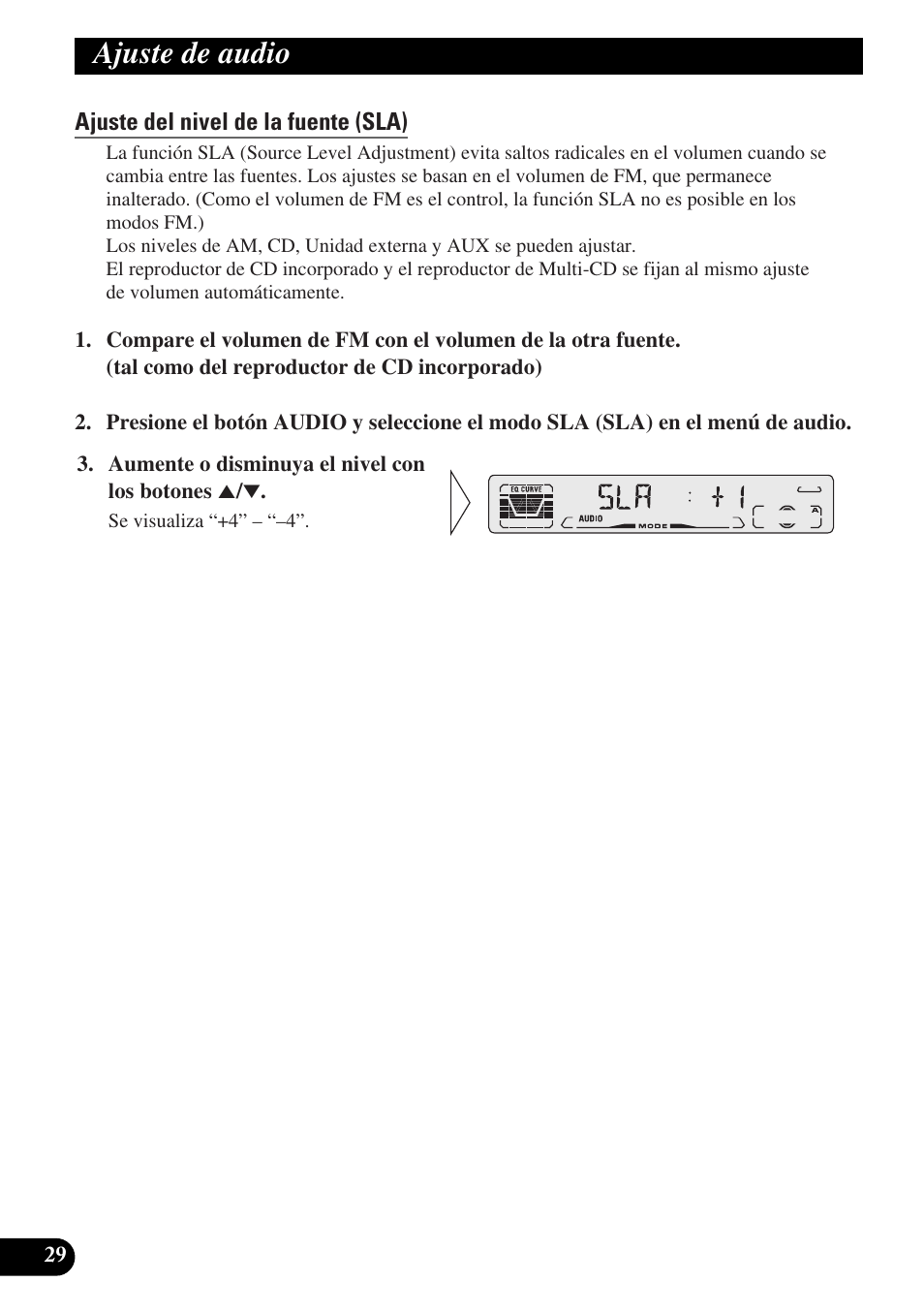 Ajuste del nivel de la fuente (sla), Extracción y colocación del panel, Delantero | Protección contra robo, Extracción del panel delantero, Colocación del panel delantero, Sonido de advertencia, Ajuste de audio | Pioneer DEH-P3150-B User Manual | Page 68 / 116