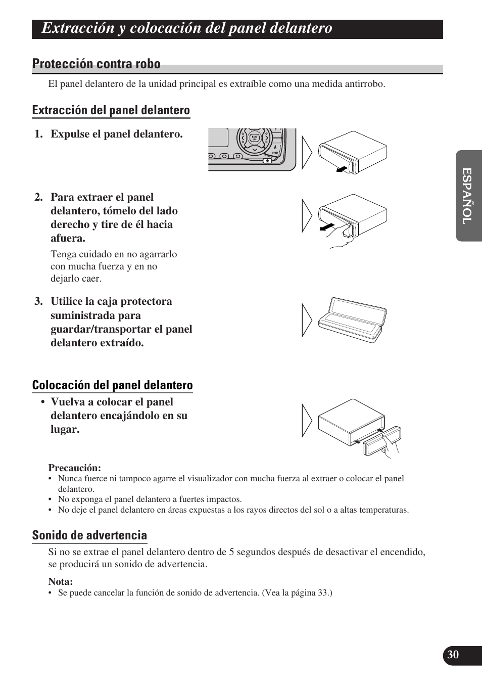 Extracción y colocación del panel delantero, Protección contra robo | Pioneer DEH-P3150-B User Manual | Page 69 / 116