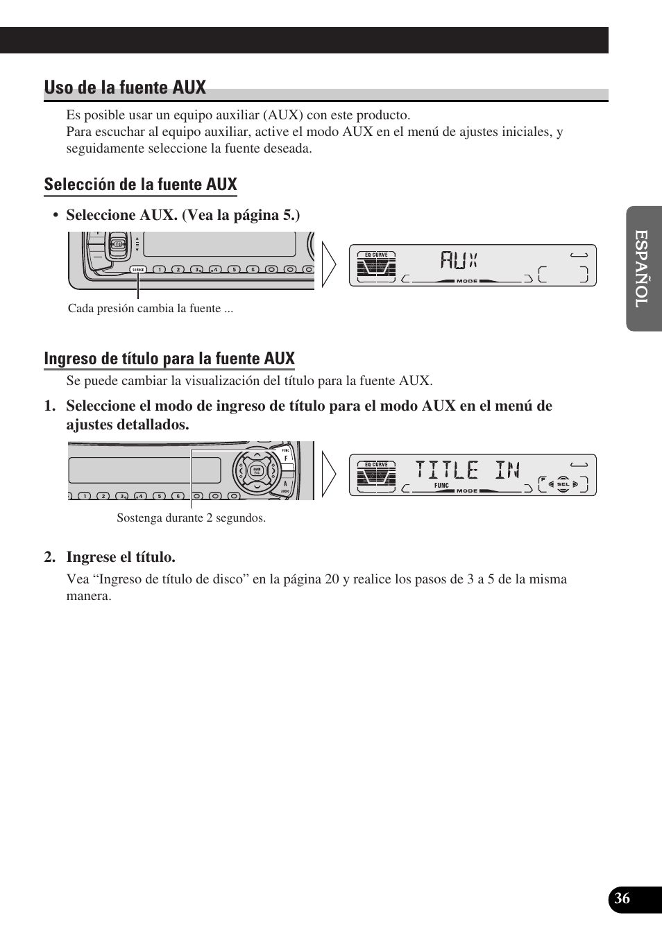 Uso de la fuente aux | Pioneer DEH-P3150-B User Manual | Page 75 / 116