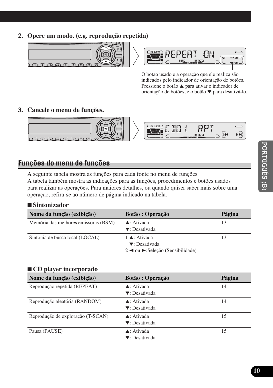 Funções do menu de funções | Pioneer DEH-P3150-B User Manual | Page 87 / 116