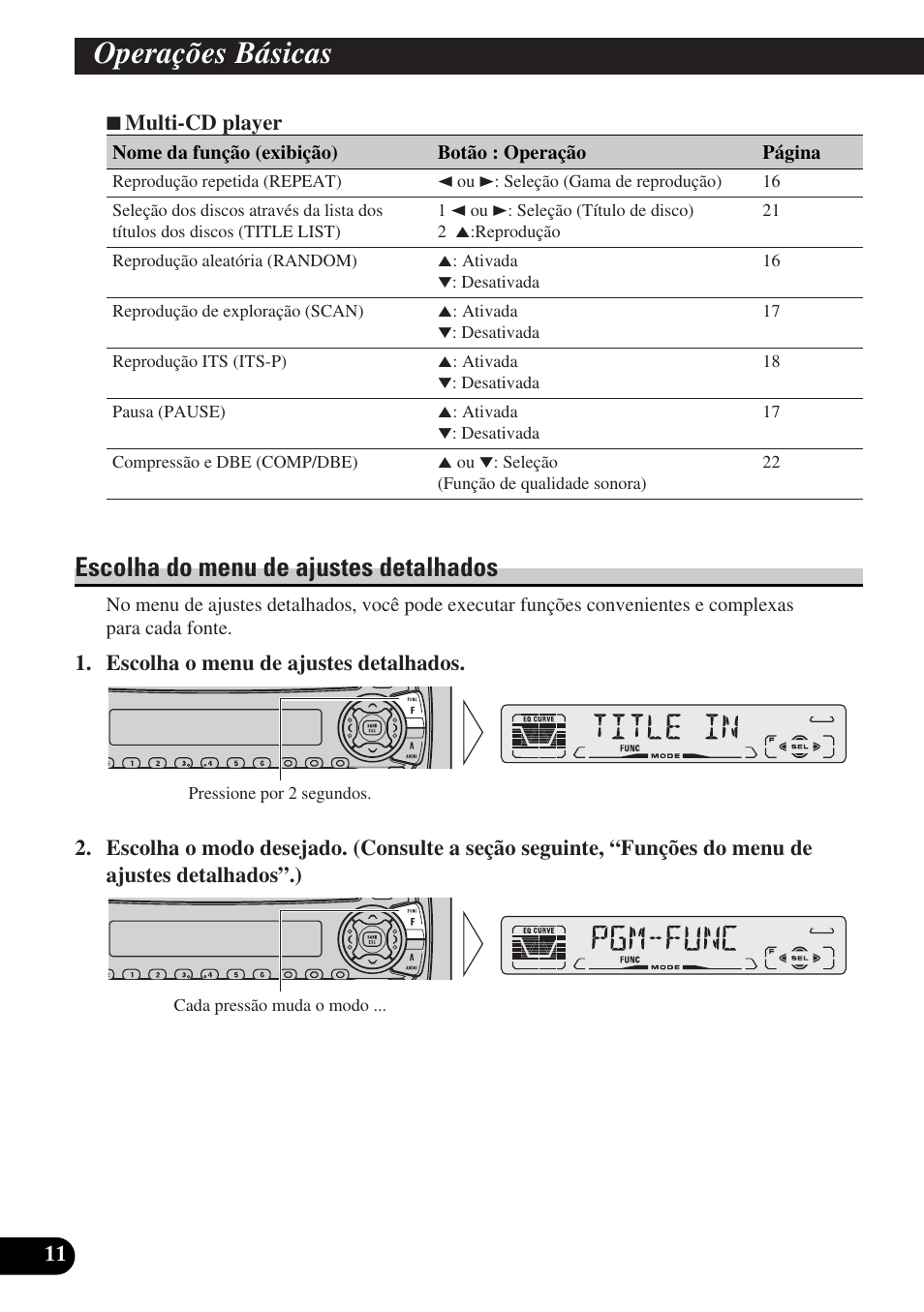 Operações básicas, Escolha do menu de ajustes detalhados | Pioneer DEH-P3150-B User Manual | Page 88 / 116