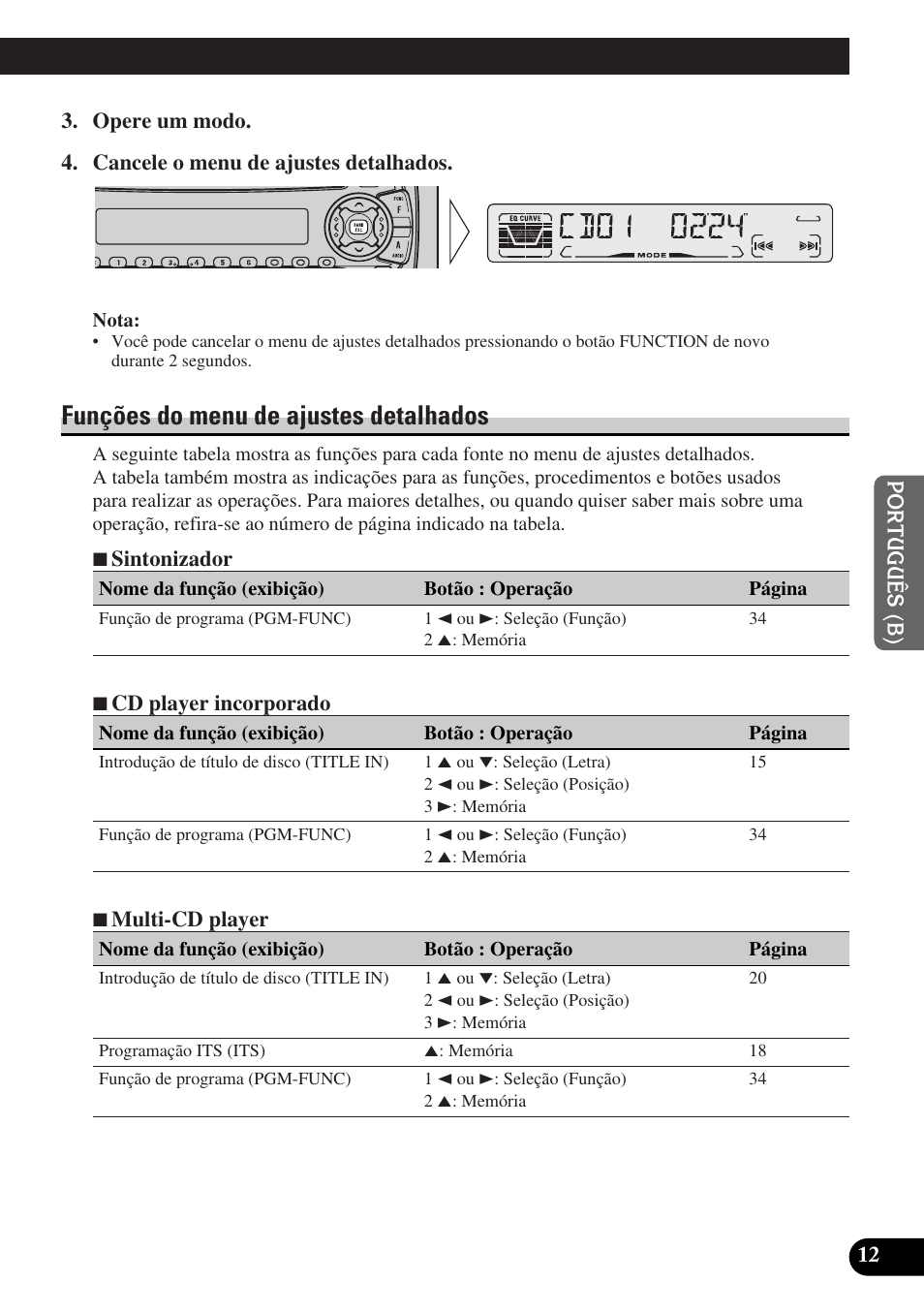 Funções do menu de ajustes detalhados | Pioneer DEH-P3150-B User Manual | Page 89 / 116