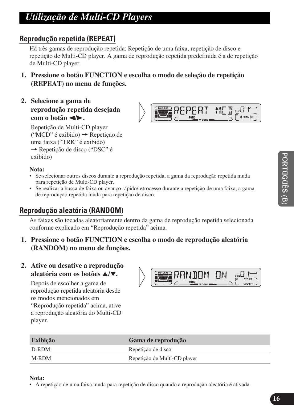 Utilização de multi-cd players, Reprodução repetida (repeat), Reprodução aleatória (random) | Pioneer DEH-P3150-B User Manual | Page 93 / 116