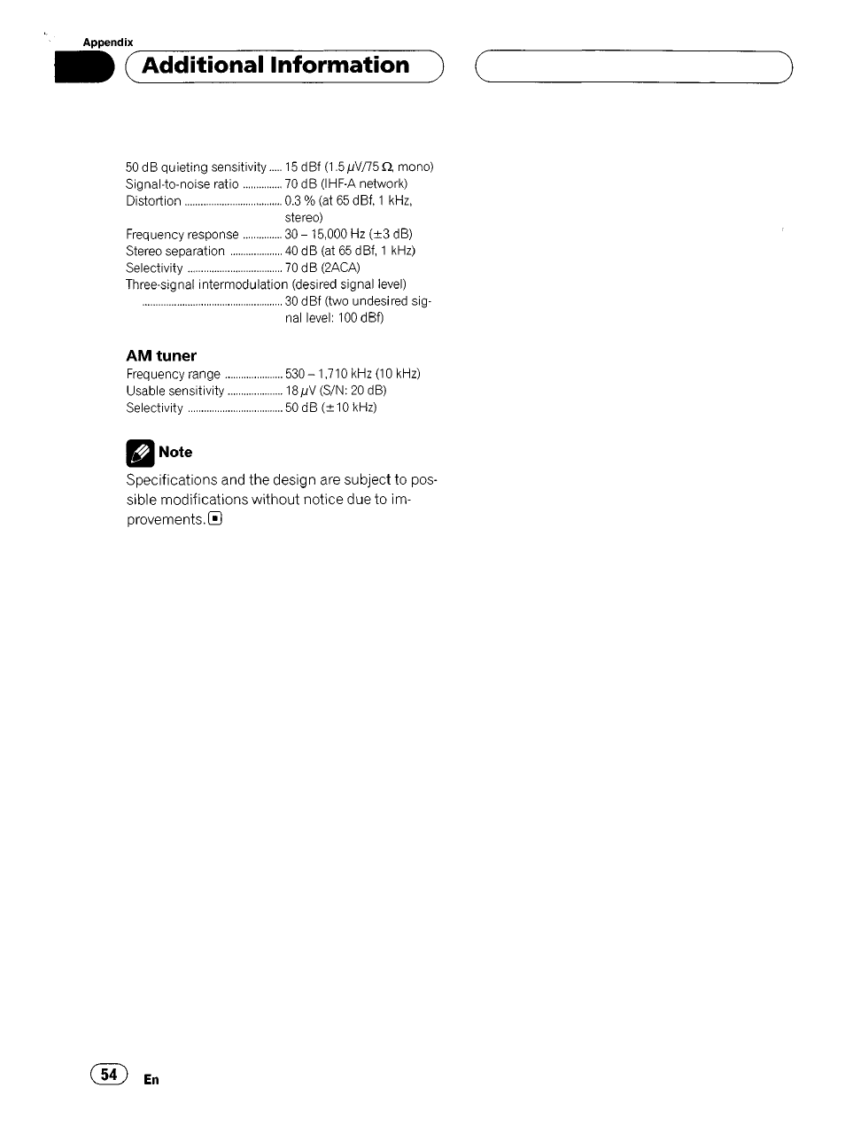 Am tuner, Note, Additional information | Pioneer SUPER TUNERIII DEH-P8500MP User Manual | Page 54 / 63