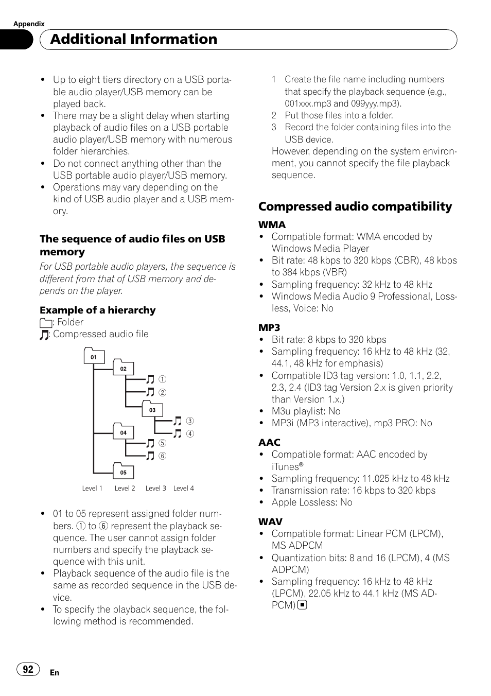 Compressed audio compatibility 92, Additional information, Compressed audio compatibility | Pioneer AVH-P5000DVD User Manual | Page 92 / 103