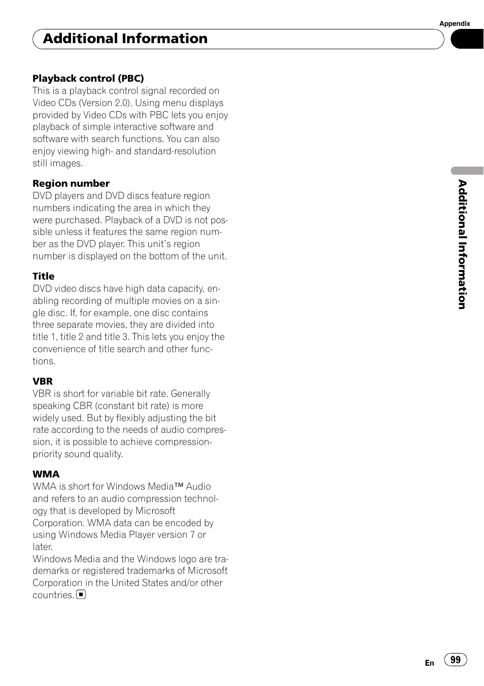 Additional information | Pioneer AVH-P5000DVD User Manual | Page 99 / 103