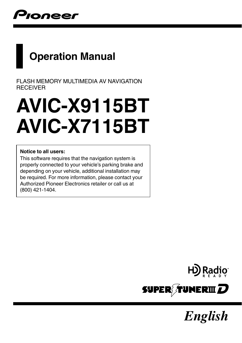 Pioneer AVIC-X9115BT User Manual | 215 pages