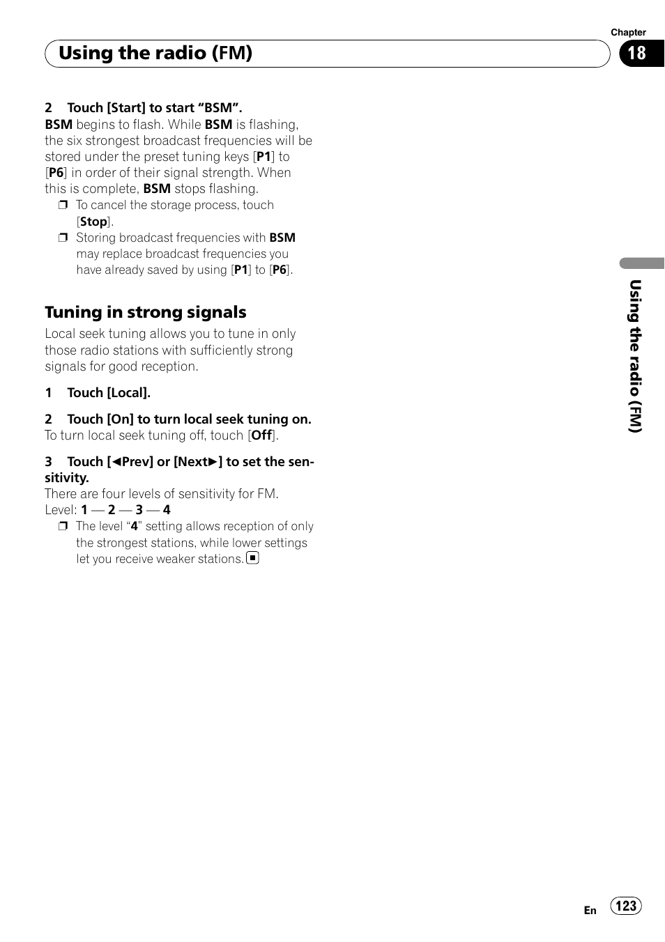 Tuning in strong signals 123, Using the radio (fm), Tuning in strong signals | Pioneer AVIC-X9115BT User Manual | Page 123 / 215