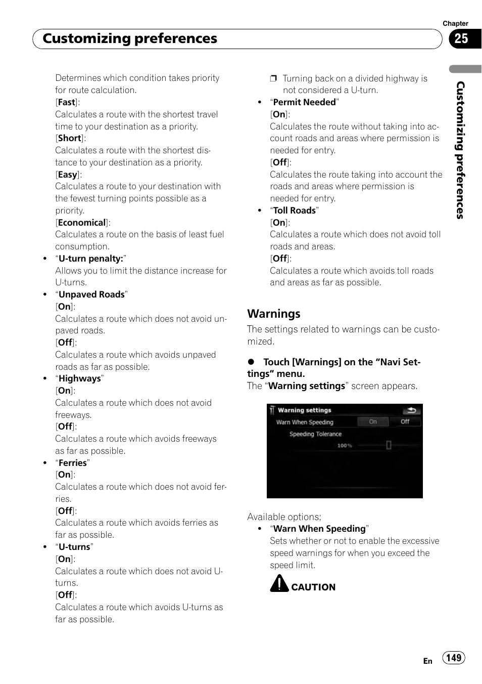 Warnings 149, Customizing preferences, Warnings | Pioneer AVIC-X9115BT User Manual | Page 149 / 215