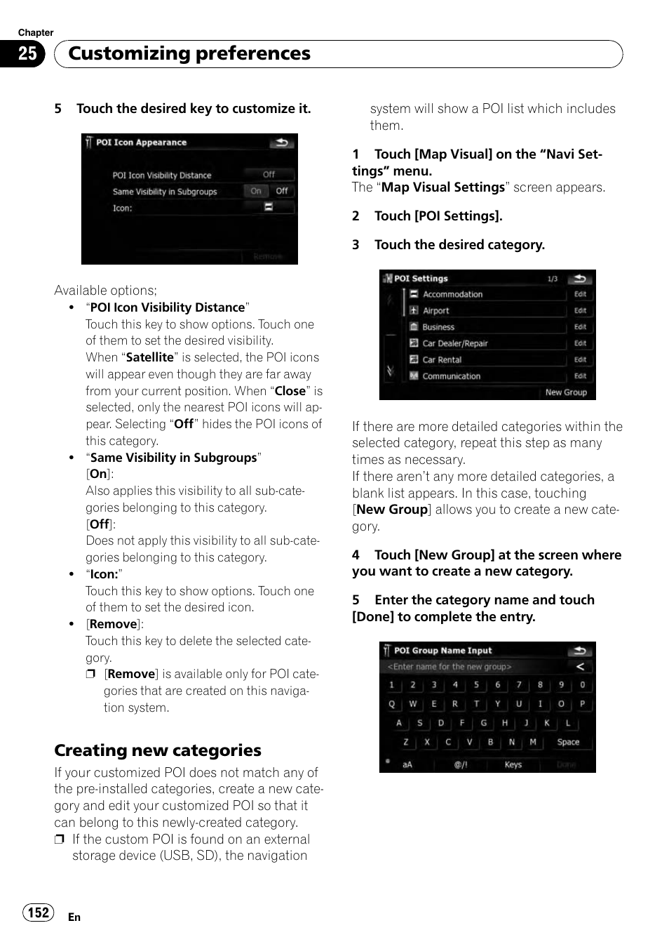 Creating new categories 152, Customizing preferences, Creating new categories | Pioneer AVIC-X9115BT User Manual | Page 152 / 215