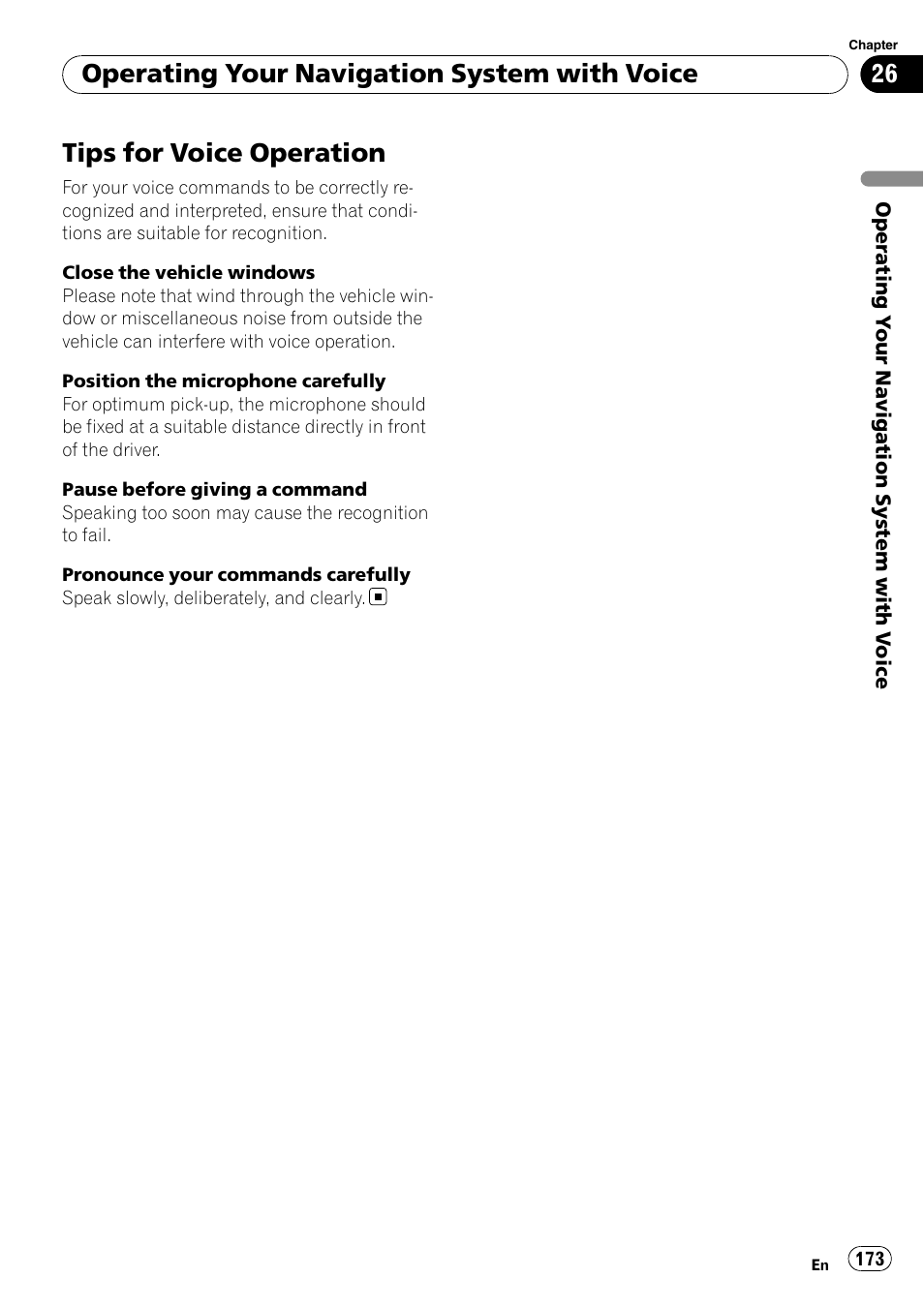 Tips for voice operation, Operating your navigation system with voice | Pioneer AVIC-X9115BT User Manual | Page 173 / 215