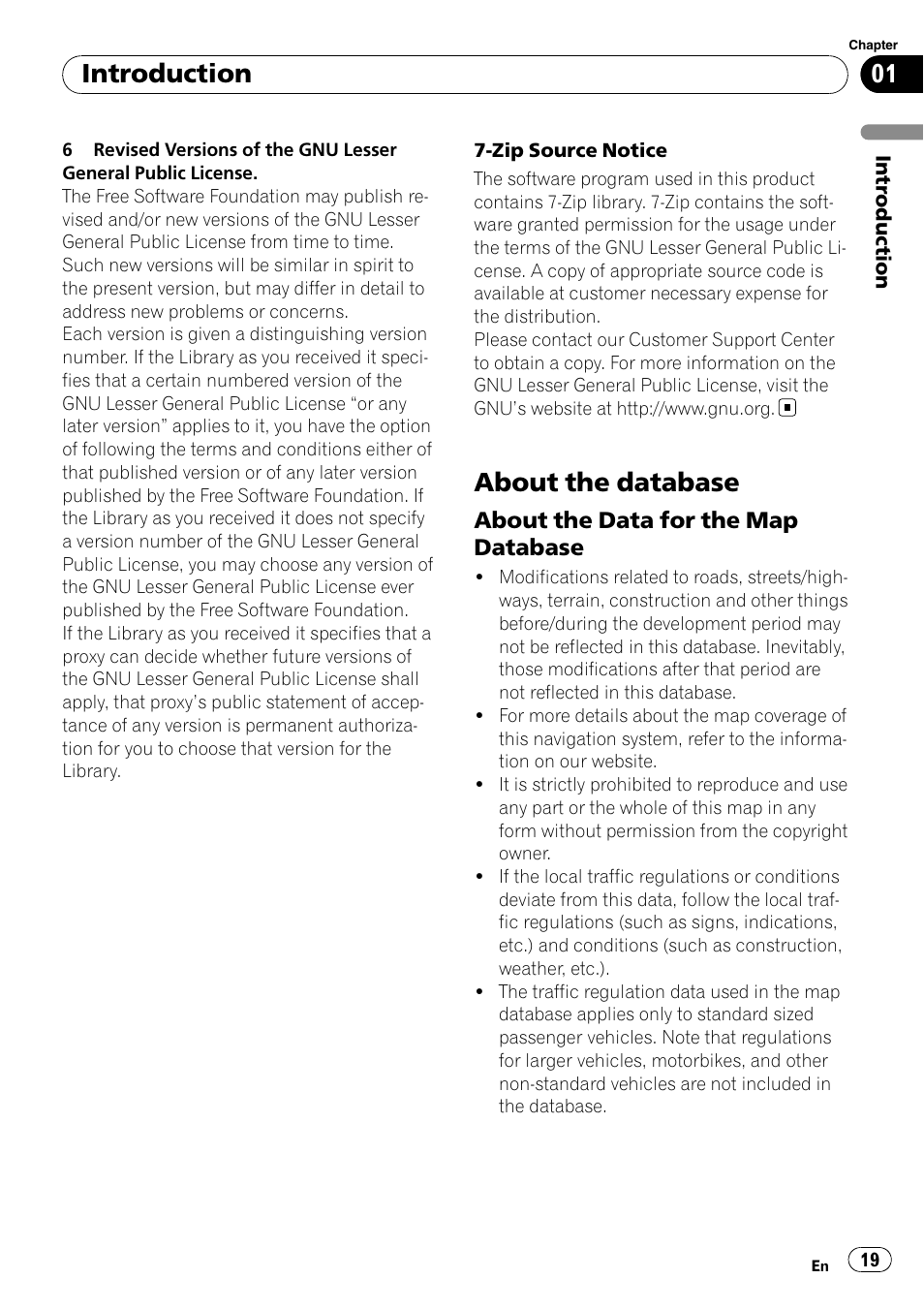 About the database, About the data for the map, Database | Introduction | Pioneer AVIC-X9115BT User Manual | Page 19 / 215