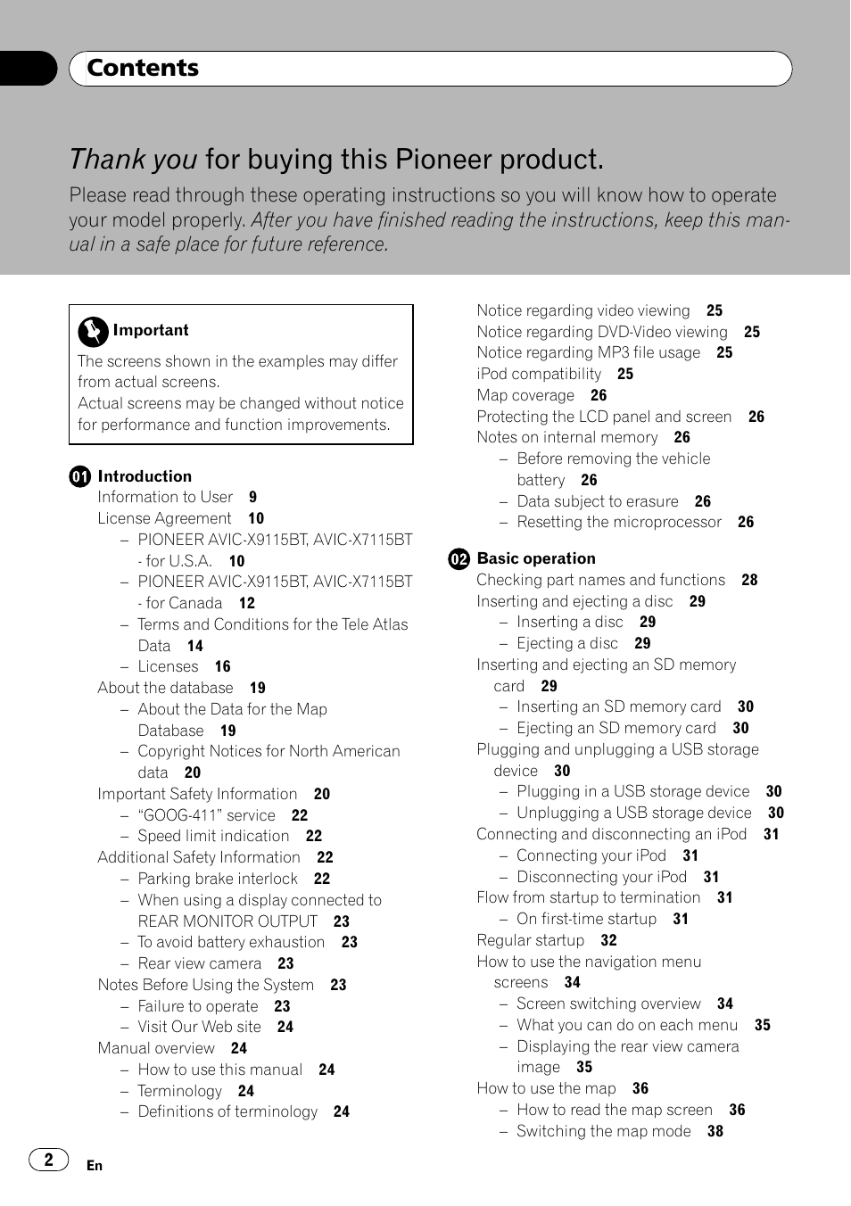 Pioneer AVIC-X9115BT User Manual | Page 2 / 215