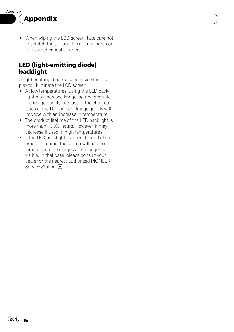 Led (light-emitting diode), Backlight, Appendix | Led (light-emitting diode) backlight | Pioneer AVIC-X9115BT User Manual | Page 204 / 215