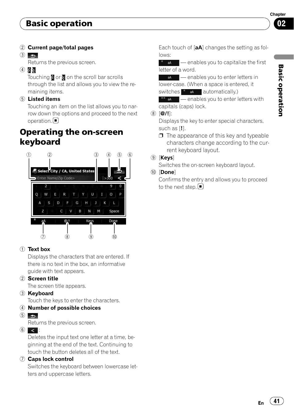 Operating the on-screen keyboard, Basic operation | Pioneer AVIC-X9115BT User Manual | Page 41 / 215