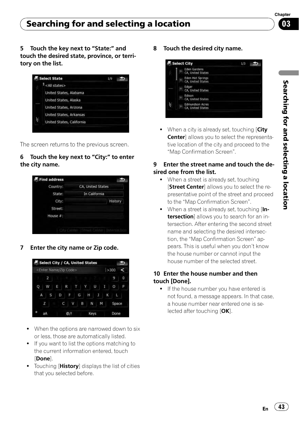 Searching for and selecting a location | Pioneer AVIC-X9115BT User Manual | Page 43 / 215