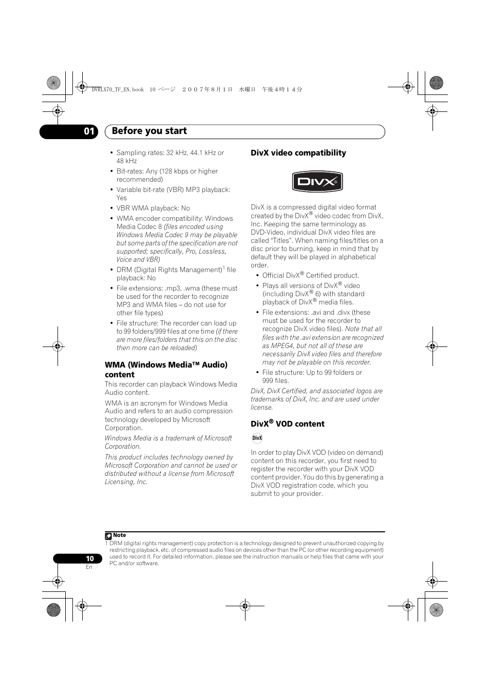 Before you start 01 | Pioneer DVR-LX70 User Manual | Page 10 / 139