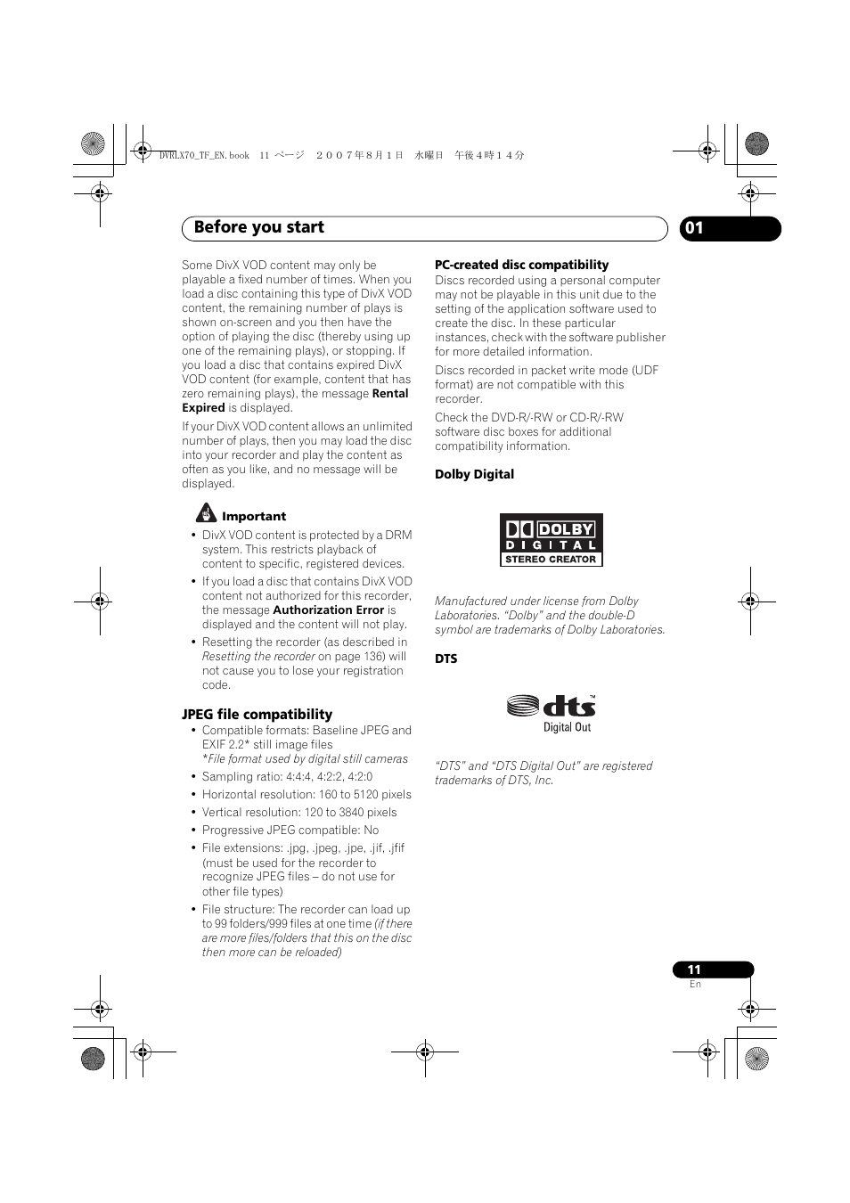 Before you start | Pioneer DVR-LX70 User Manual | Page 11 / 139