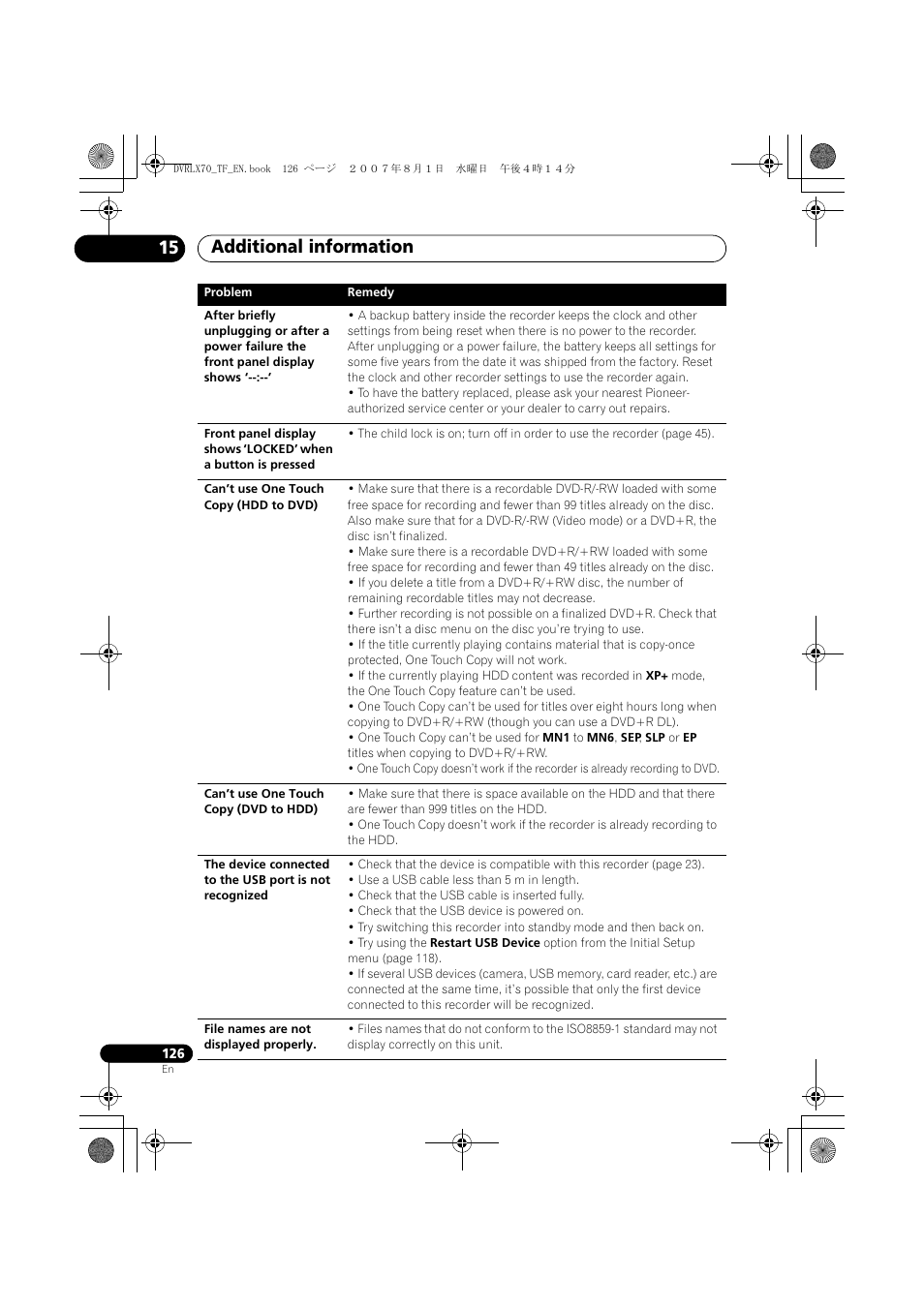 Additional information 15 | Pioneer DVR-LX70 User Manual | Page 126 / 139