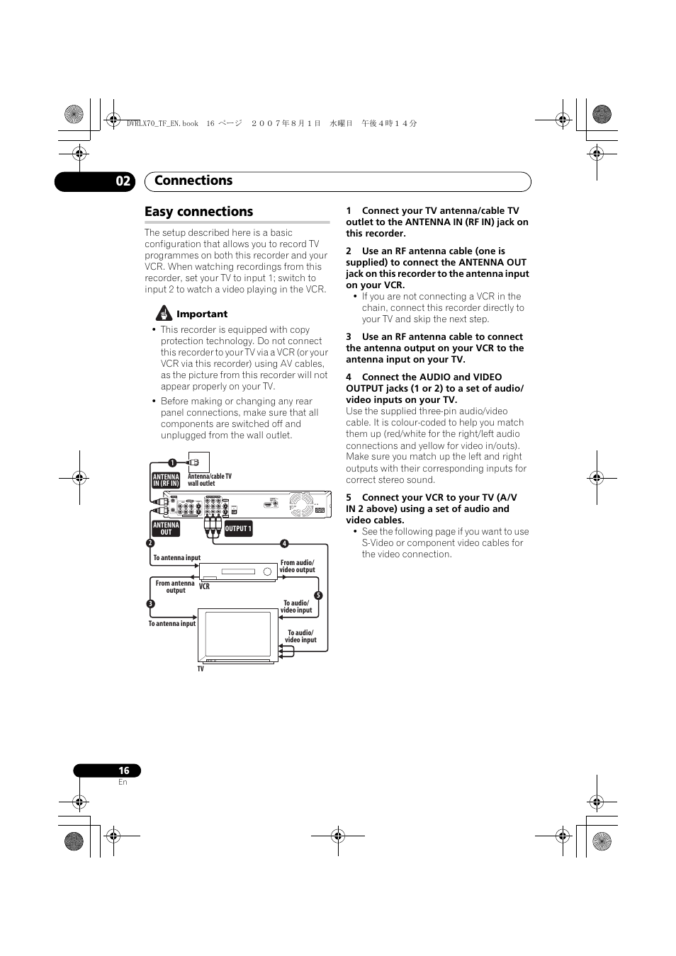 Easy connections, Connections 02, Coaxial hdmi out | Pioneer DVR-LX70 User Manual | Page 16 / 139