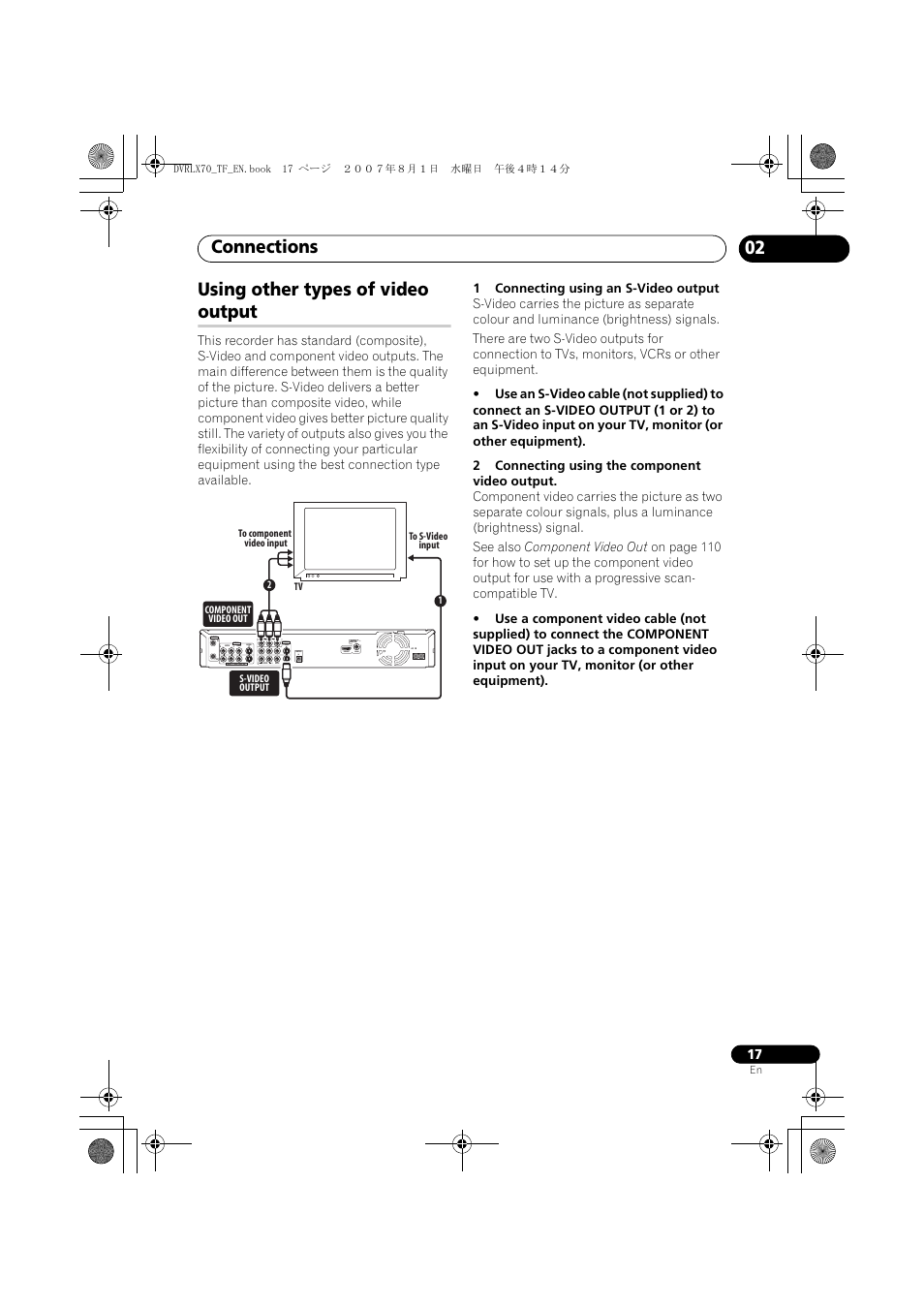 Using other types of video output, Connections, 02 using other types of video output | Coaxial hdmi out | Pioneer DVR-LX70 User Manual | Page 17 / 139