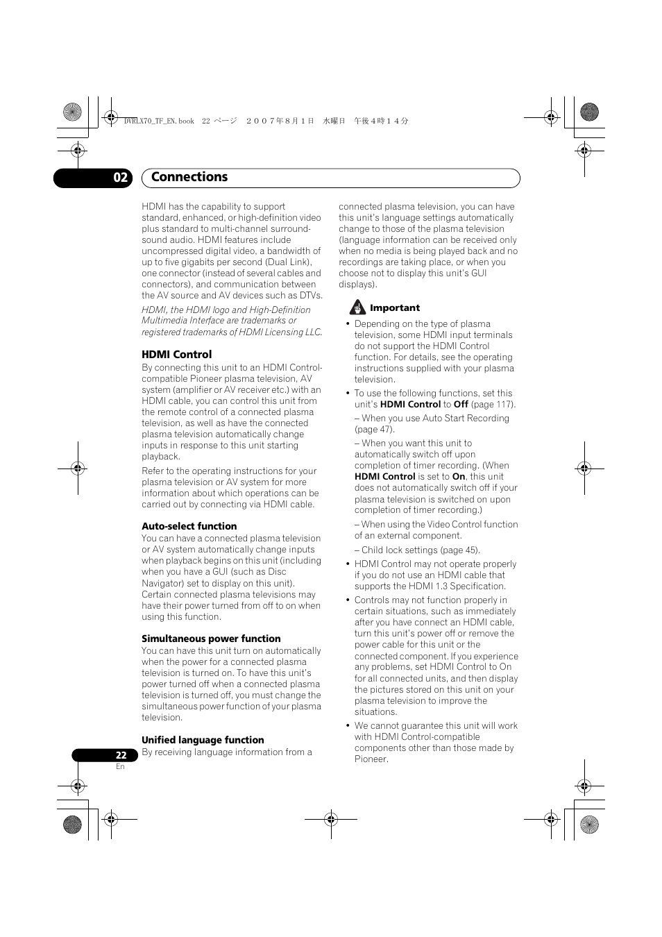 Connections 02 | Pioneer DVR-LX70 User Manual | Page 22 / 139