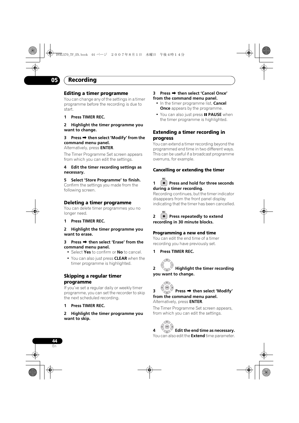 Recording 05 | Pioneer DVR-LX70 User Manual | Page 44 / 139