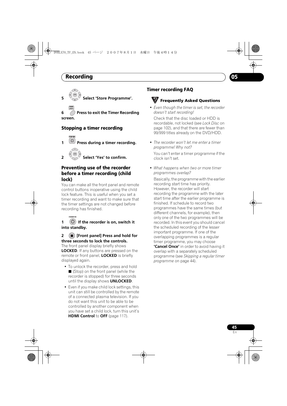 Recording | Pioneer DVR-LX70 User Manual | Page 45 / 139
