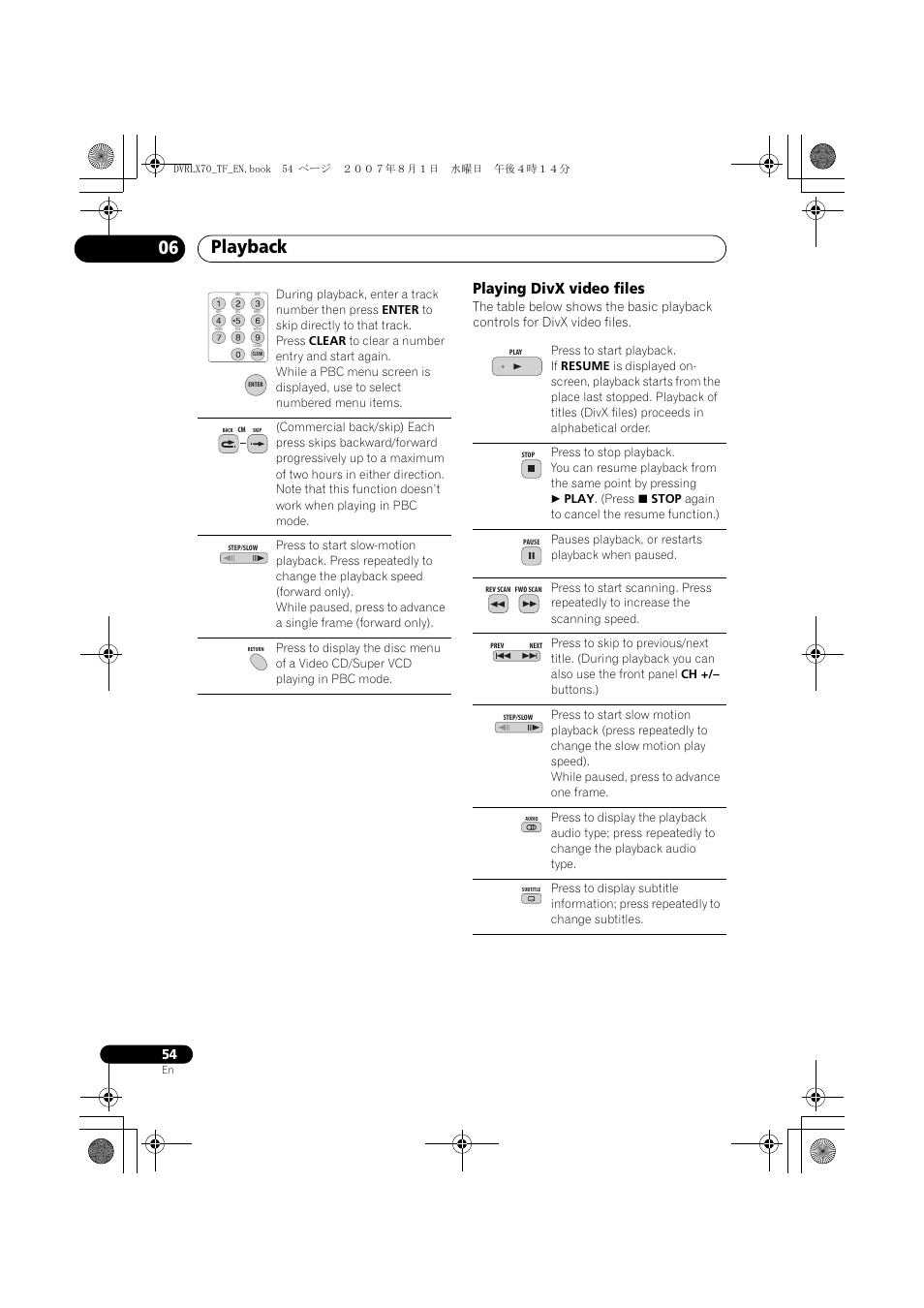 Playback 06, Playing divx video files | Pioneer DVR-LX70 User Manual | Page 54 / 139