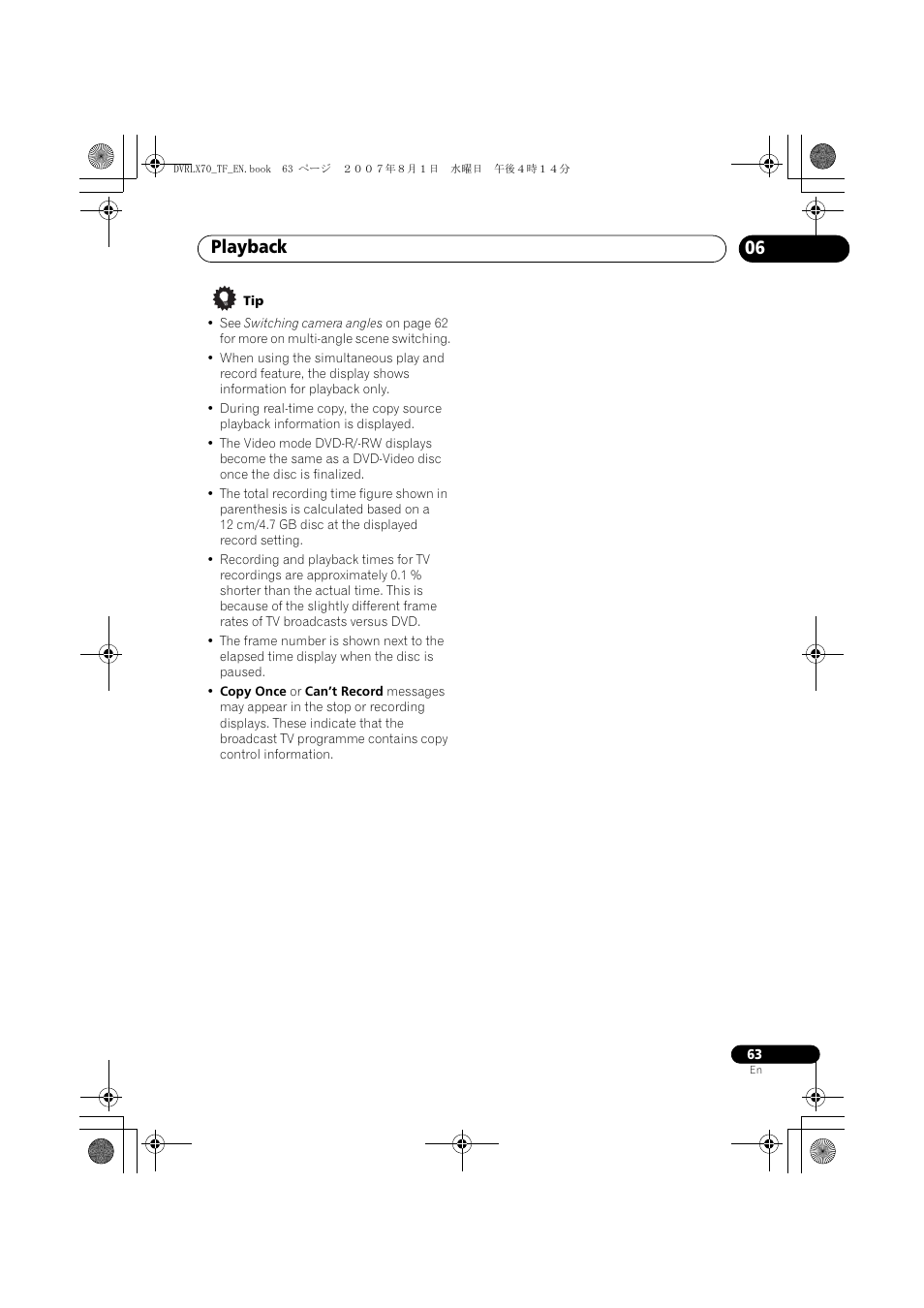 Playback | Pioneer DVR-LX70 User Manual | Page 63 / 139