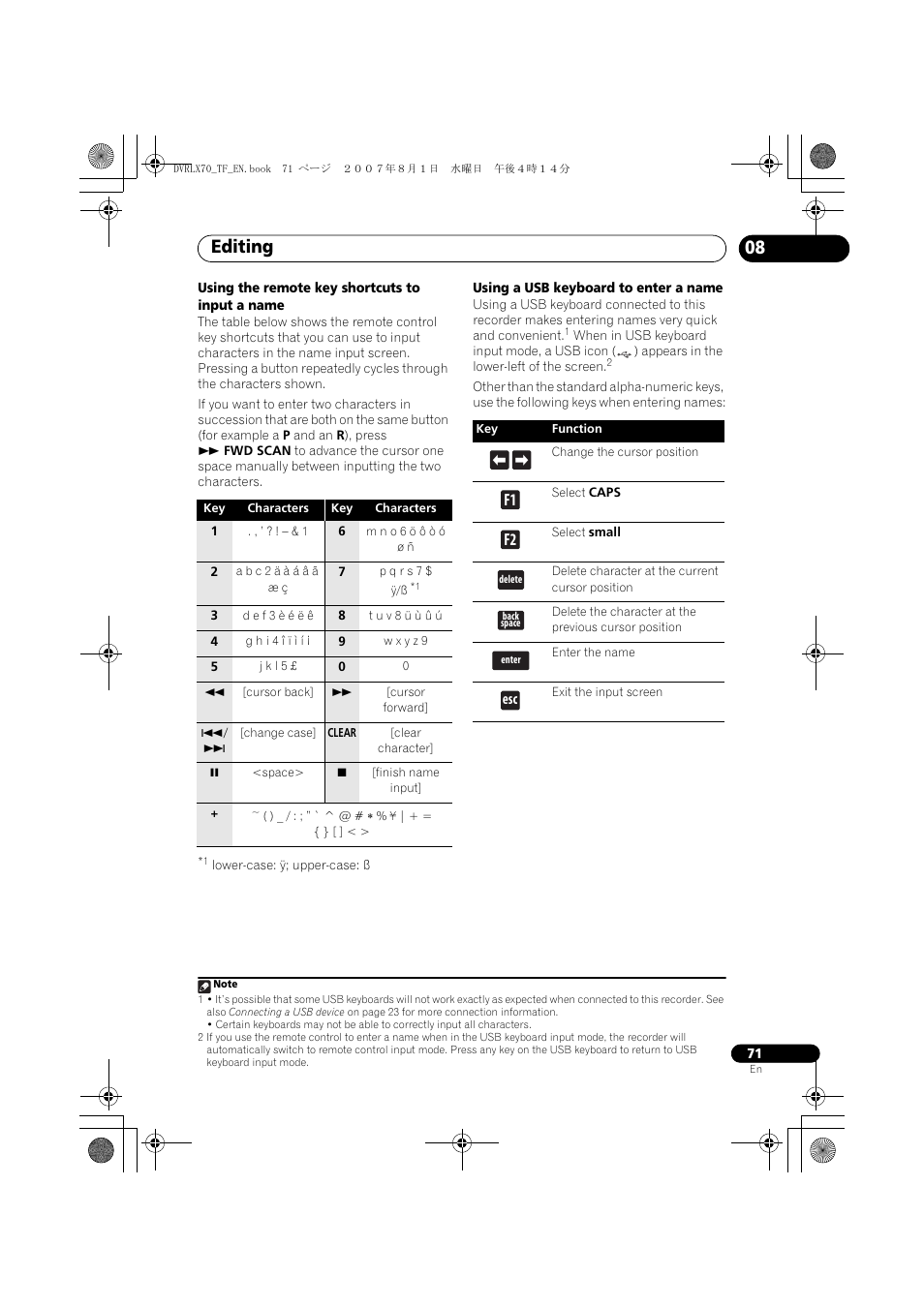 Editing, F1 f2 | Pioneer DVR-LX70 User Manual | Page 71 / 139