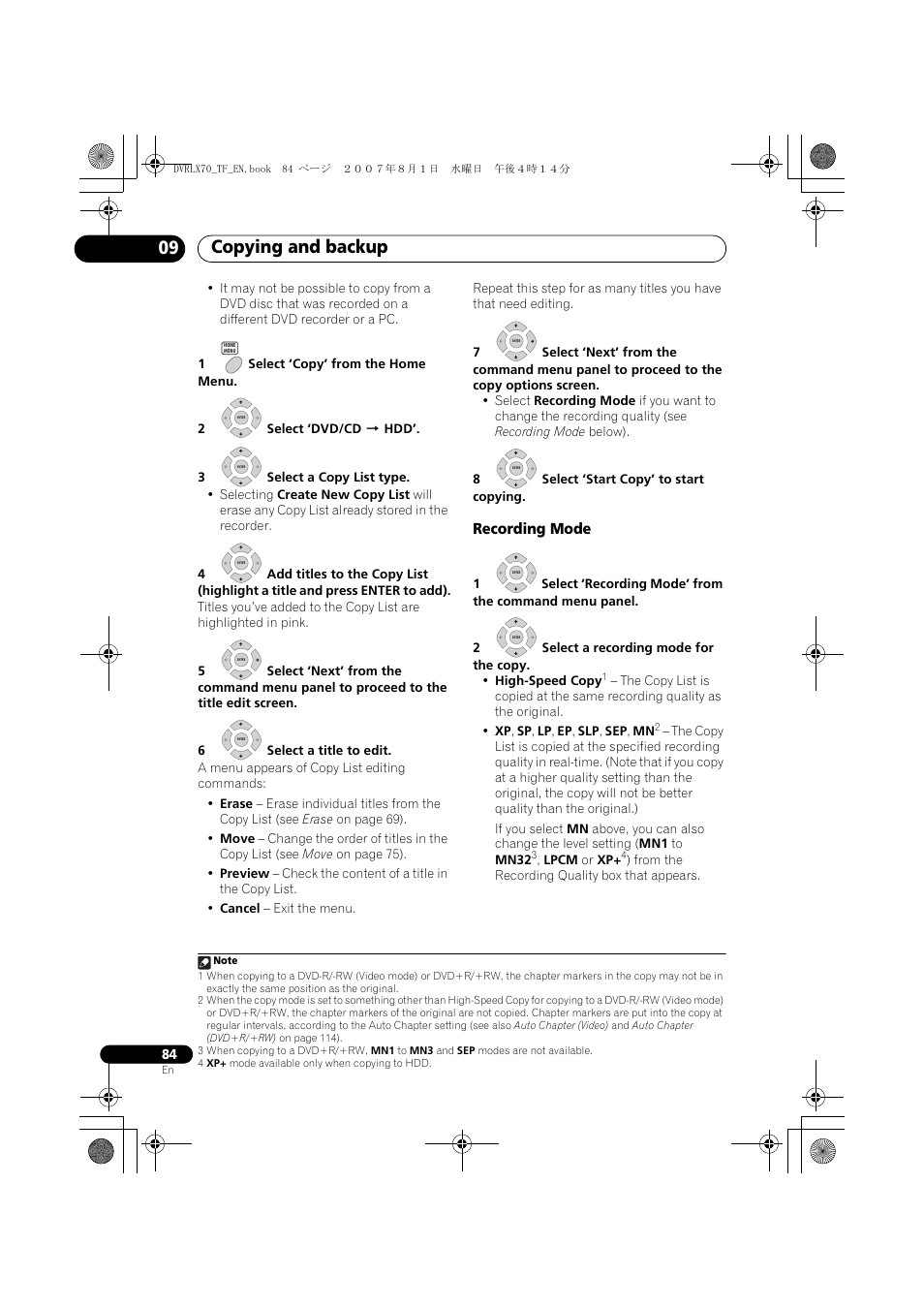 Copying and backup 09 | Pioneer DVR-LX70 User Manual | Page 84 / 139
